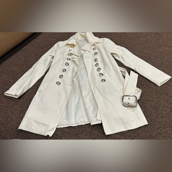 New York & Company Jackets & Blazers - New York & Co Women's S Elegant Cream Women's Trench Coat Silver buttons belt